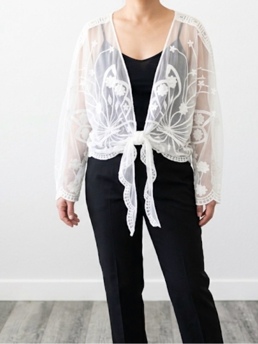 REBELLION Again Sheer Mesh Embroidered Kimono Cardigan Top Oversize S Whimsigoth
